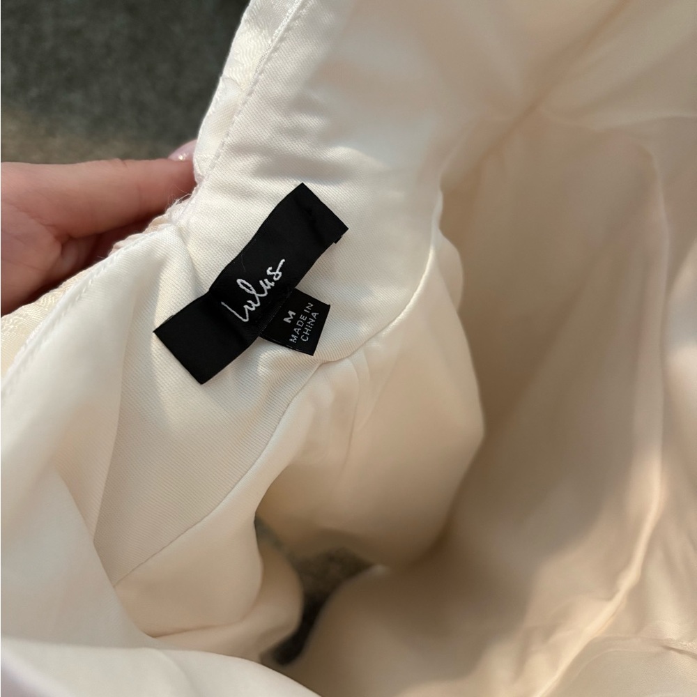 Lulus 
Flirtatious Poise Ivory Jacquard Bow Back Mini Dress - Picture 4 of 9
